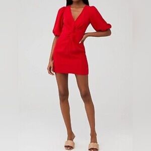 393. Amanda Uprichard XS Susannah Red Mini Dress V-Neck